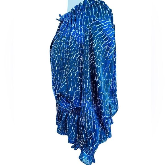 Cynthia Steffe Blue/black/white Patterned Women's tie front top size L - Picture 4 of 6